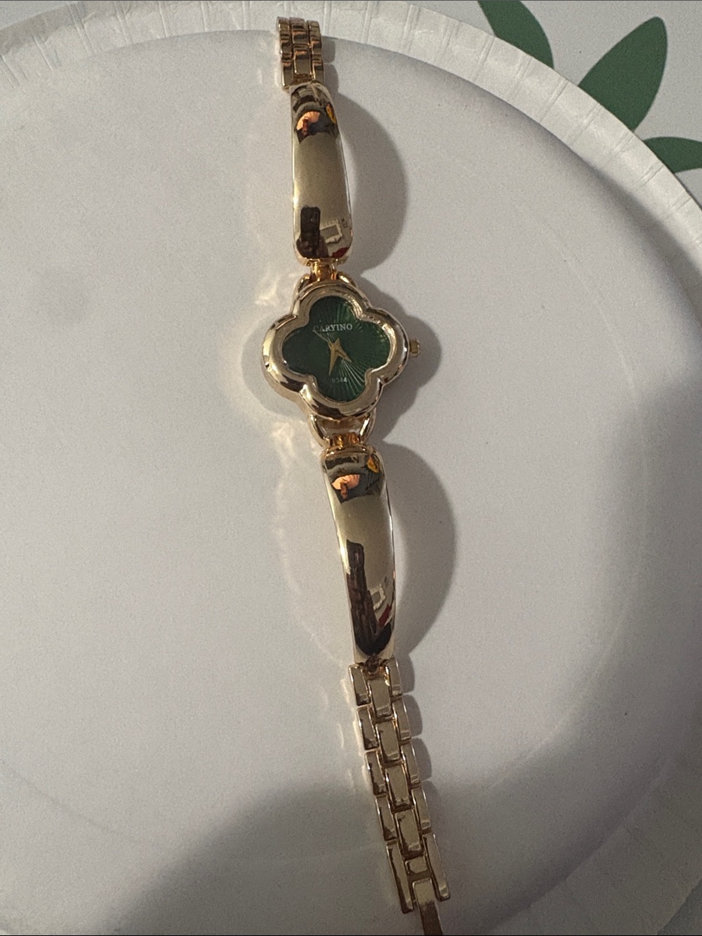Gold-Tone Women's Bracelet Watch with Green Clover Dial